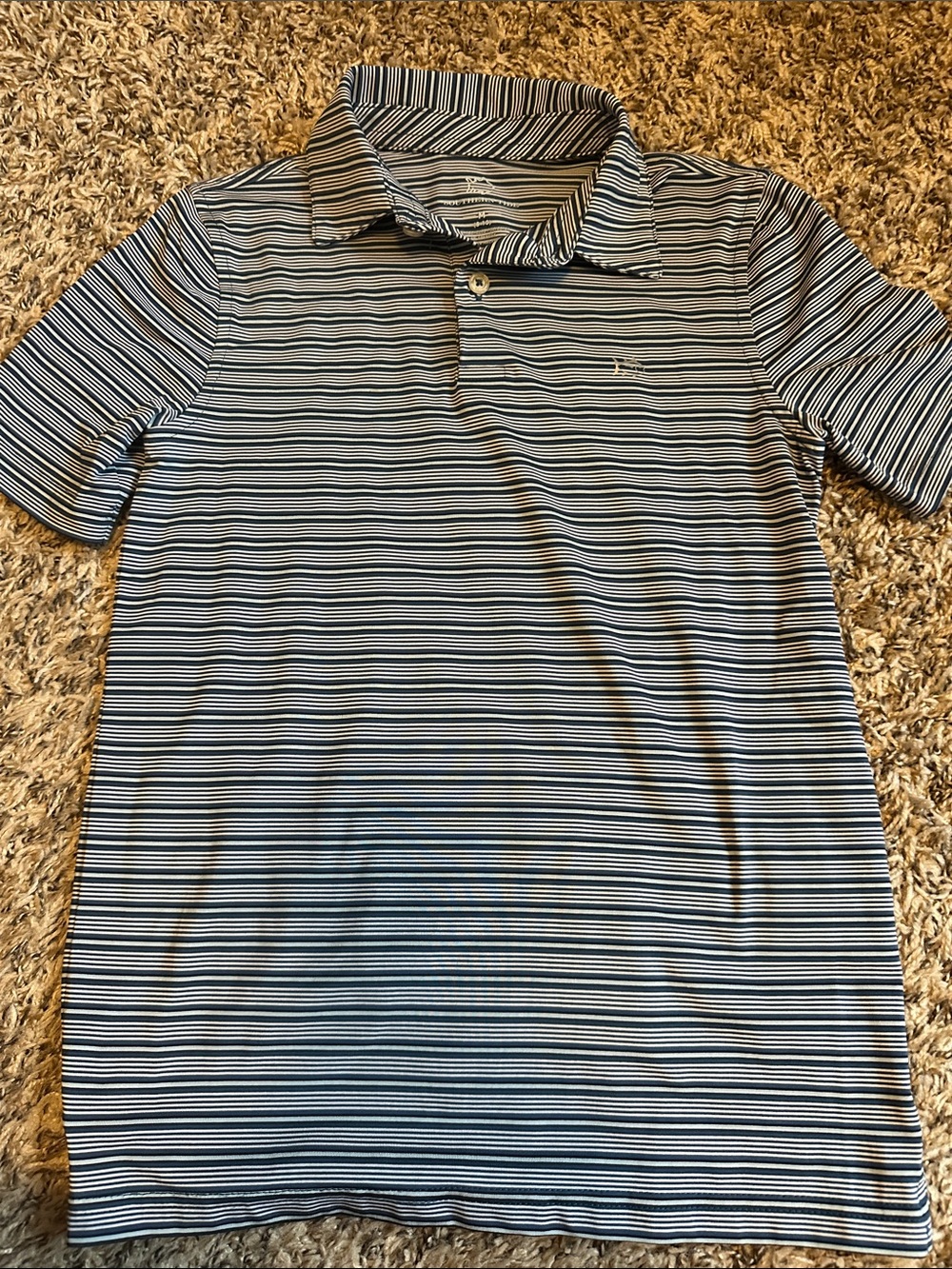BoyLike new Southern Tide Striped Short-Sleeve Polo Shirt - Blue/White size 8/10